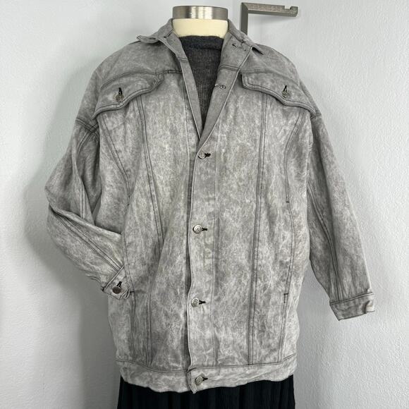 Vintage 90s 80s Gray Acid Wash Denim Jean Jacket - Picture 2 of 10